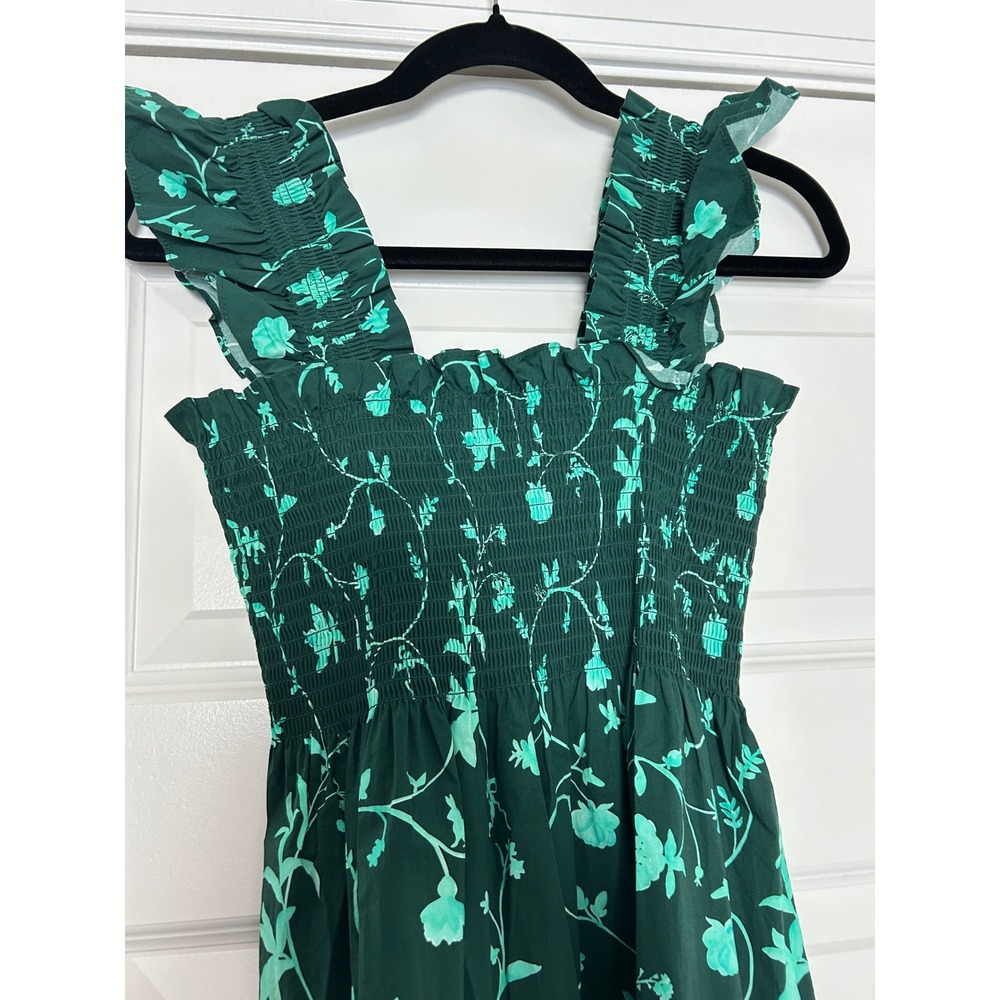 Hill House Home The Ellie‎ Nap Dress Green Floral Smocked Tiered Midi XS - Picture 4 of 5